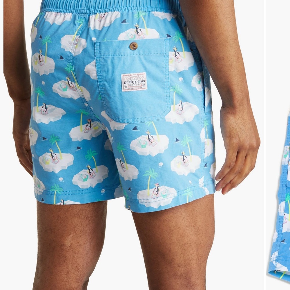 Party Pants cod chillin’ Blue Swim Shorts with Penguin Print - Picture 2 of 3